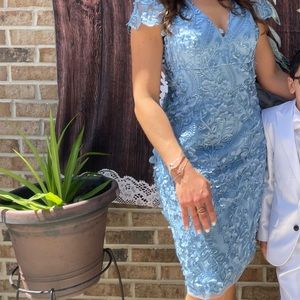 Stunning Blue 3D floral Carmen Marc Valvo dress